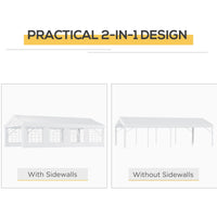 Outsunny 13' x 26' Heavy - Duty Outdoor Carport Party Event Tent, Patio Gazebo Canopy Pavilion with 4 Sidewalls & 8 Windows, White - 7DAY'S