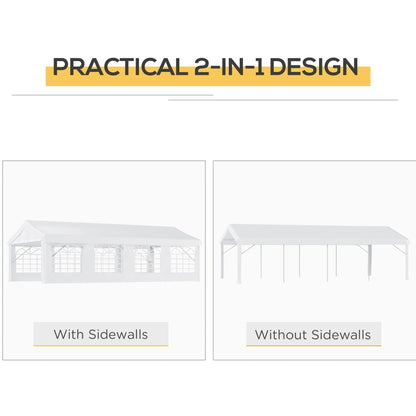 Outsunny 13' x 26' Heavy - Duty Outdoor Carport Party Event Tent, Patio Gazebo Canopy Pavilion with 4 Sidewalls & 8 Windows, White - 7DAY'S