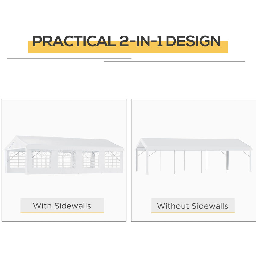 Outsunny 13' x 26' Heavy - Duty Outdoor Carport Party Event Tent, Patio Gazebo Canopy Pavilion with 4 Sidewalls & 8 Windows, White - 7DAY'S