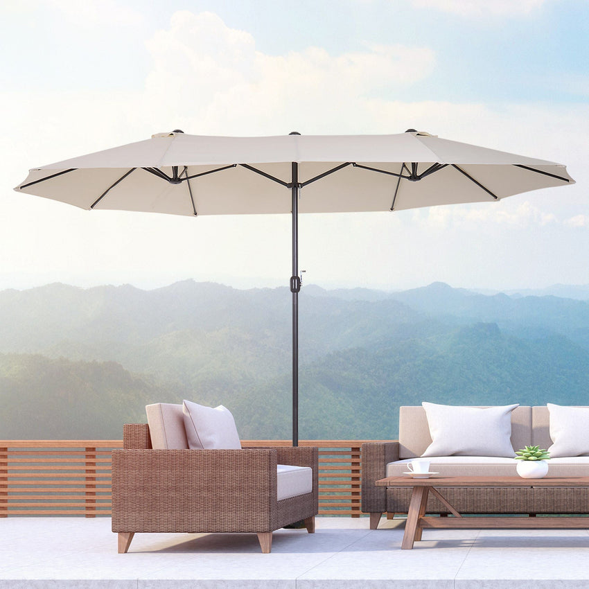 Outsunny 15ft Double - Sided Patio Umbrella Outdoor Market Extra Large Cream White with Crank for Deck Lawn Backyard Pool - 7DAY'S