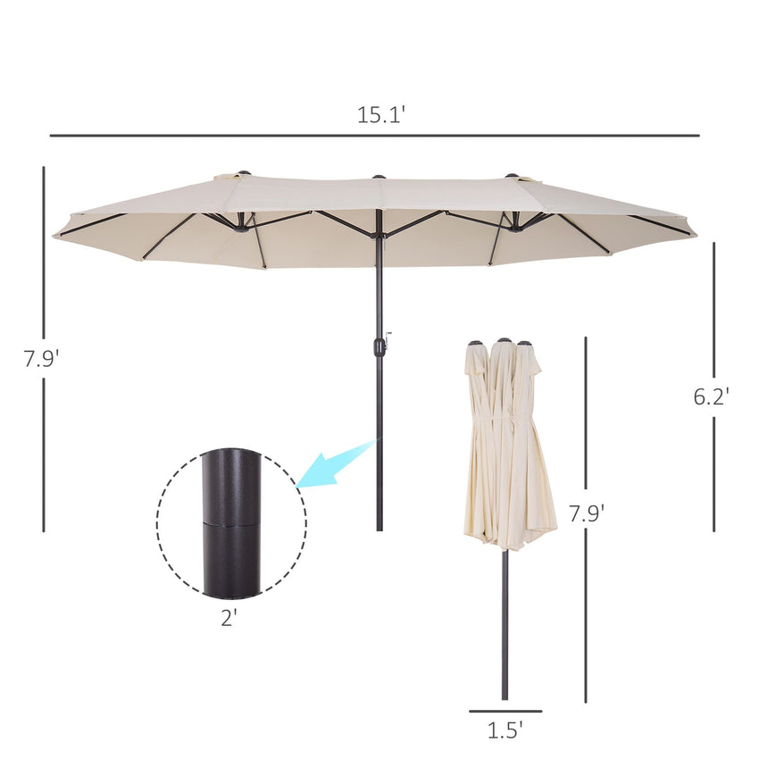 Outsunny 15ft Double - Sided Patio Umbrella Outdoor Market Extra Large Cream White with Crank for Deck Lawn Backyard Pool - 7DAY'S