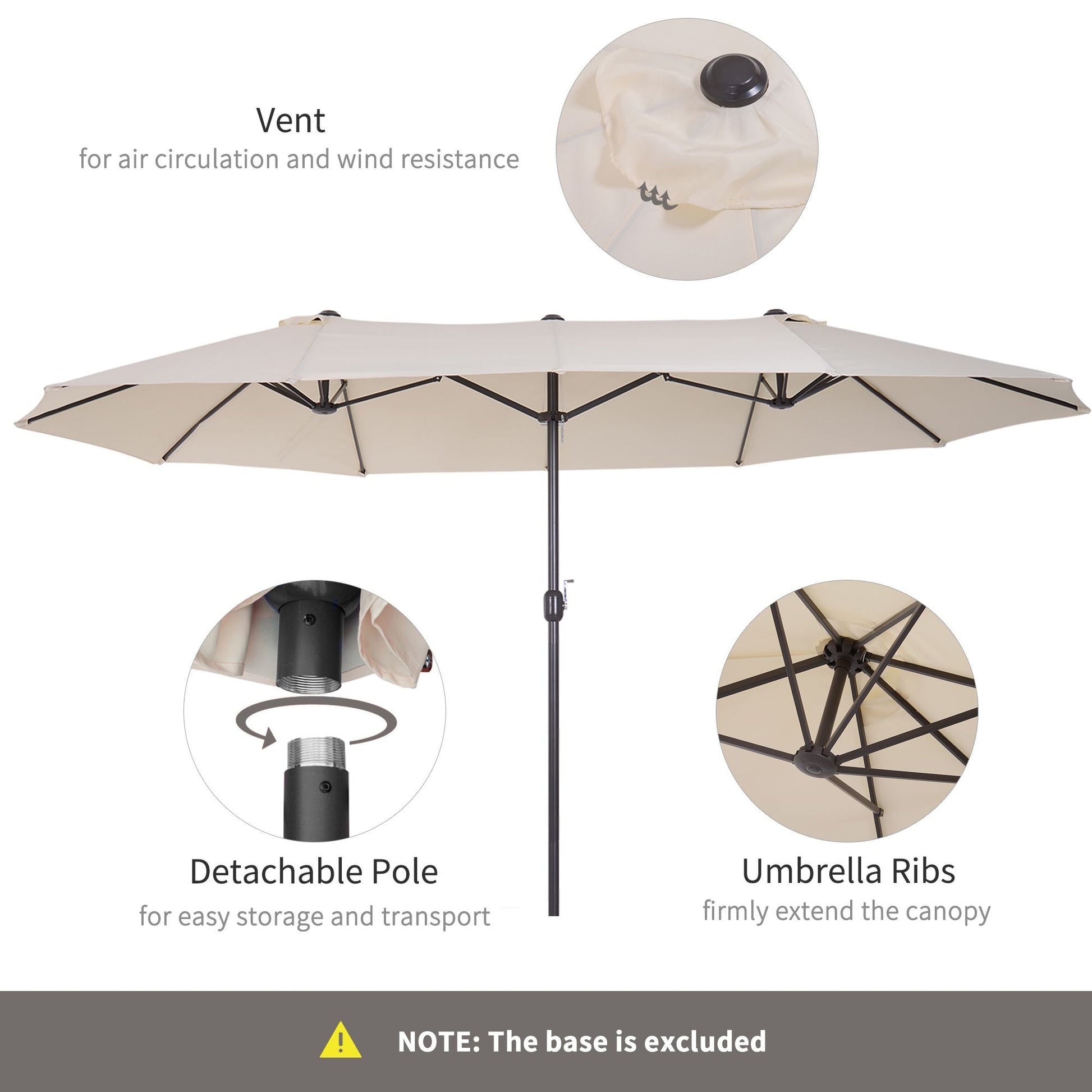 Outsunny 15ft Double - Sided Patio Umbrella Outdoor Market Extra Large Cream White with Crank for Deck Lawn Backyard Pool - 7DAY'S