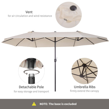Outsunny 15ft Double - Sided Patio Umbrella Outdoor Market Extra Large Cream White with Crank for Deck Lawn Backyard Pool - 7DAY'S