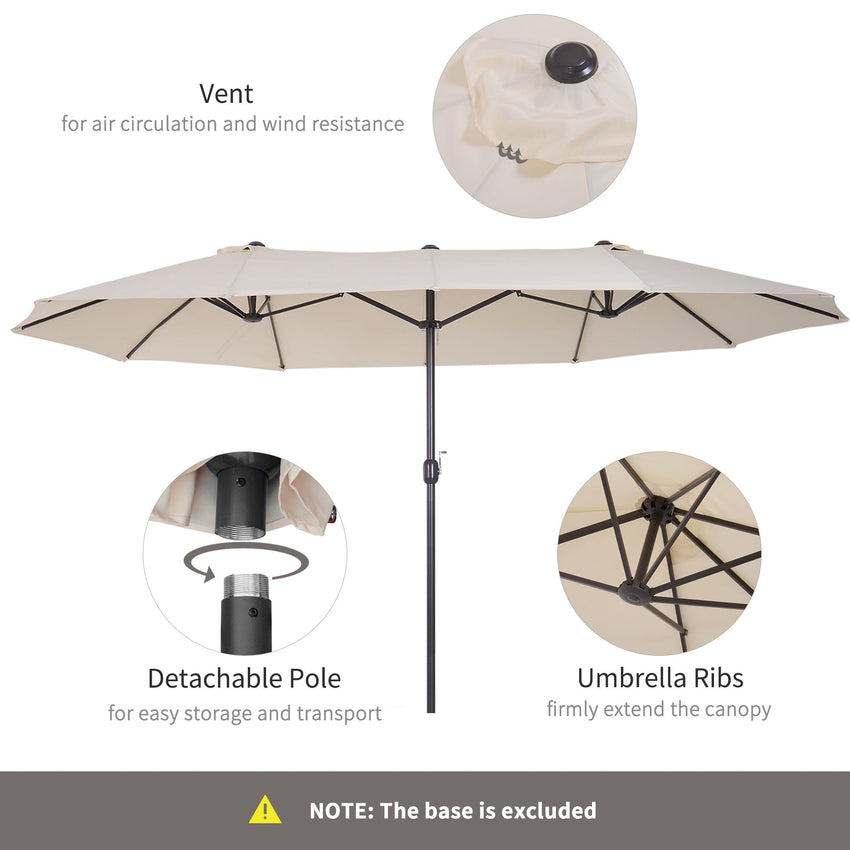 Outsunny 15ft Double - Sided Patio Umbrella Outdoor Market Extra Large Cream White with Crank for Deck Lawn Backyard Pool - 7DAY'S