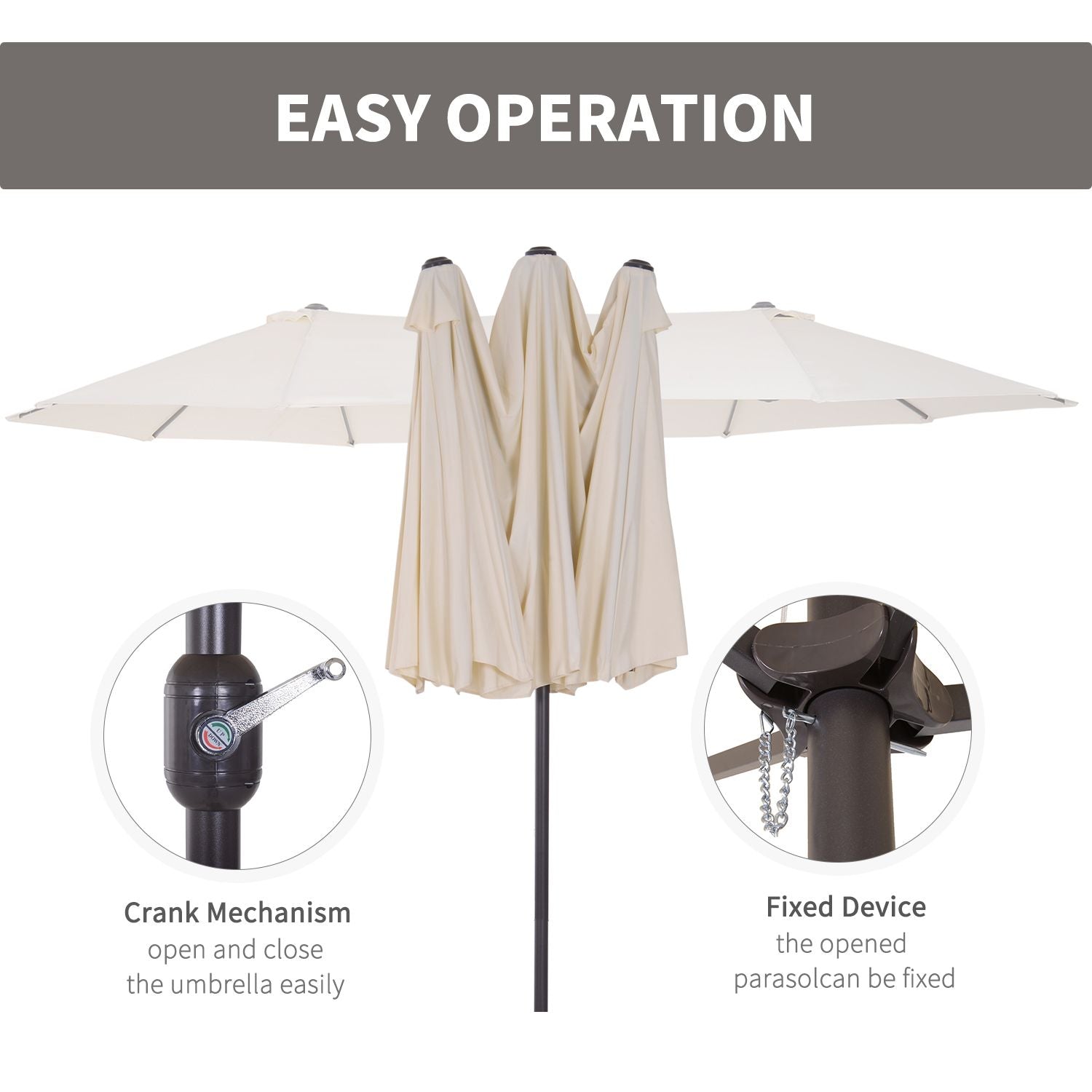 Outsunny 15ft Double - Sided Patio Umbrella Outdoor Market Extra Large Cream White with Crank for Deck Lawn Backyard Pool - 7DAY'S
