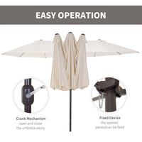 Outsunny 15ft Double - Sided Patio Umbrella Outdoor Market Extra Large Cream White with Crank for Deck Lawn Backyard Pool - 7DAY'S