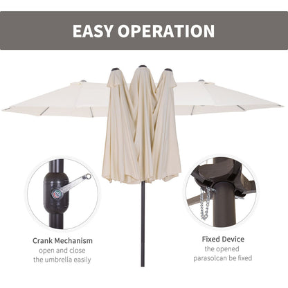 Outsunny 15ft Double - Sided Patio Umbrella Outdoor Market Extra Large Cream White with Crank for Deck Lawn Backyard Pool - 7DAY'S