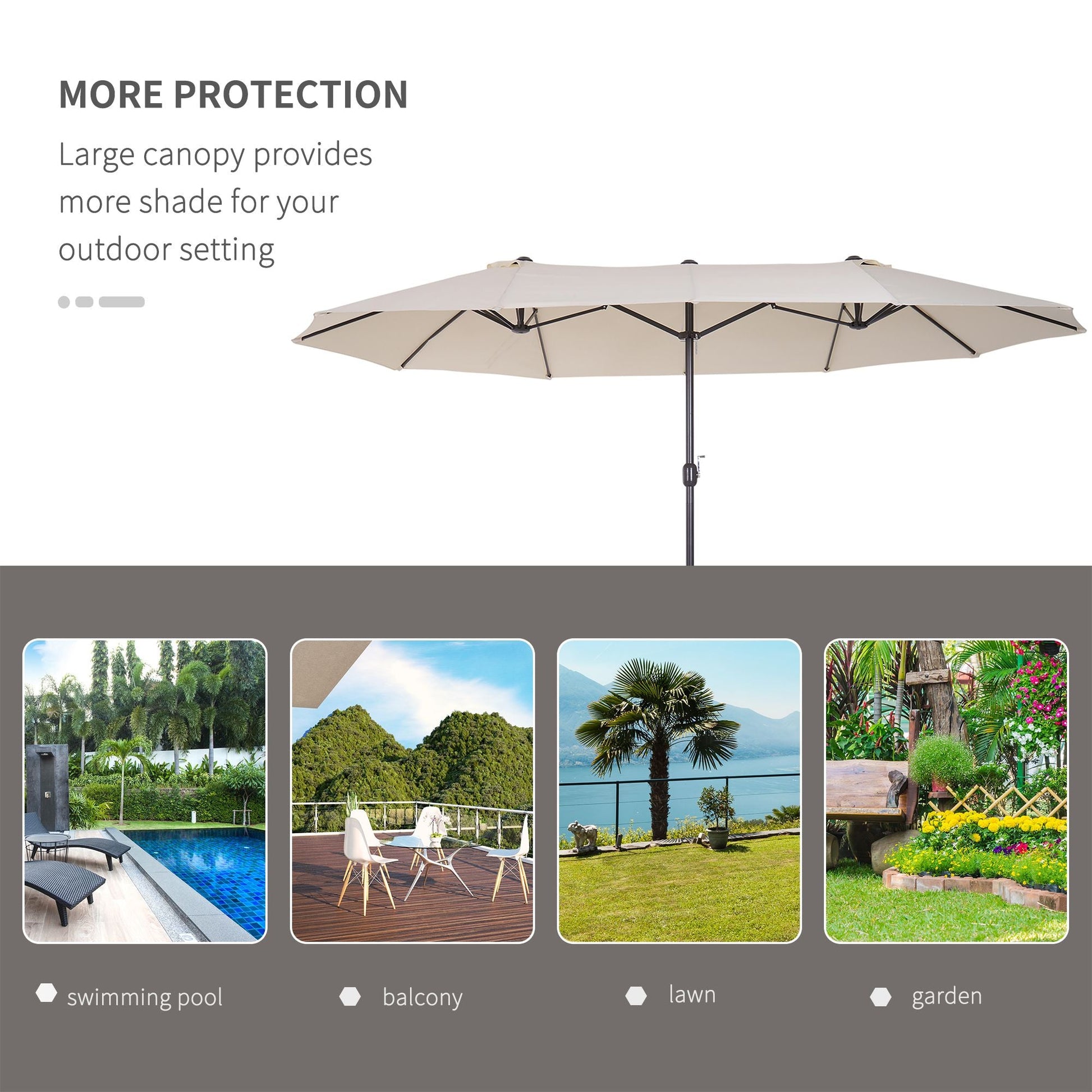 Outsunny 15ft Double - Sided Patio Umbrella Outdoor Market Extra Large Cream White with Crank for Deck Lawn Backyard Pool - 7DAY'S