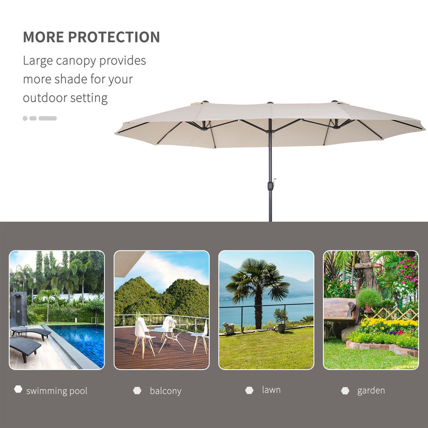 Outsunny 15ft Double - Sided Patio Umbrella Outdoor Market Extra Large Cream White with Crank for Deck Lawn Backyard Pool - 7DAY'S
