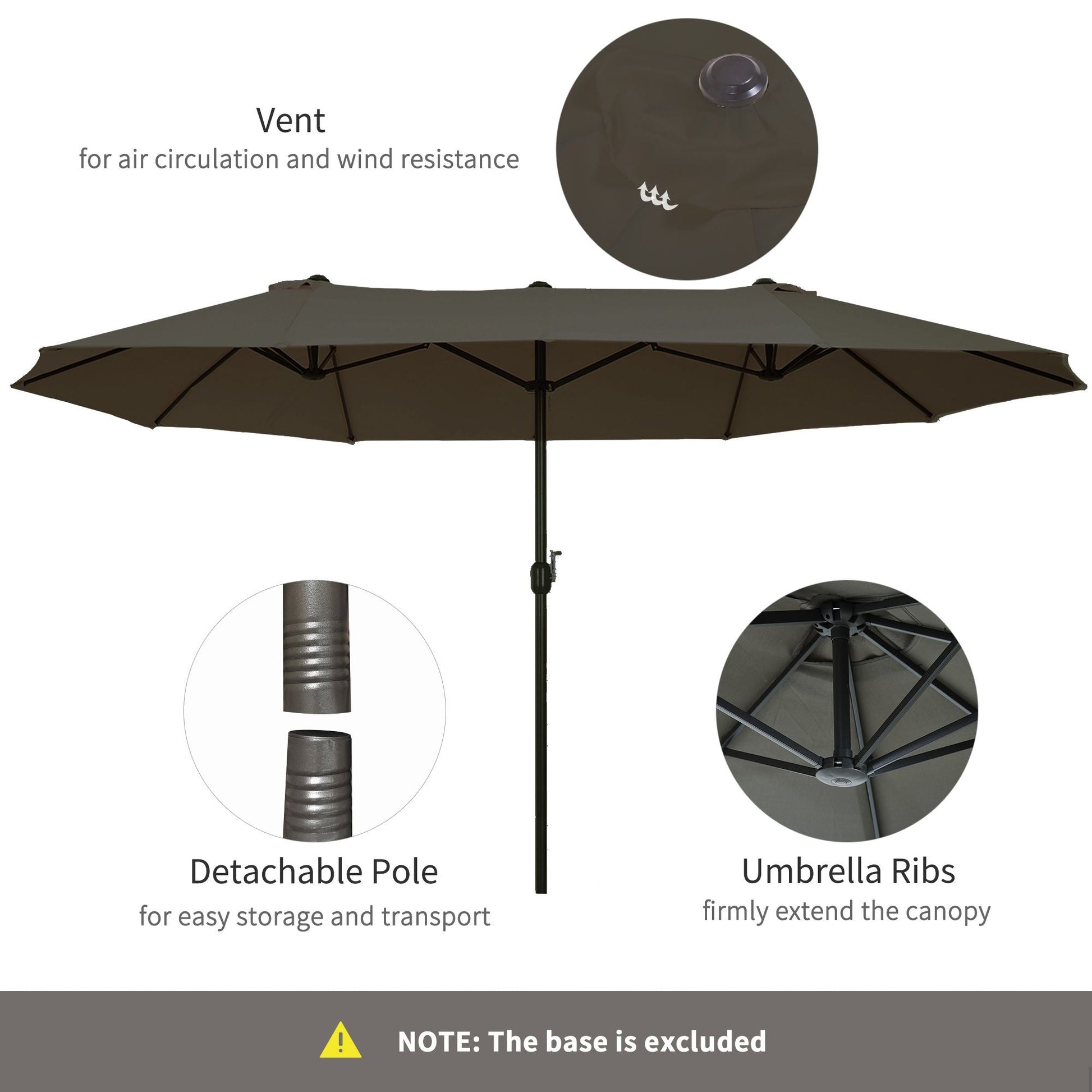 Outsunny 15ft Double - Sided Patio Umbrella Outdoor Market Extra Large Gray with Crank for Deck Lawn Backyard Pool - 7DAY'S