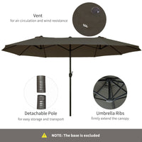 Outsunny 15ft Double - Sided Patio Umbrella Outdoor Market Extra Large Gray with Crank for Deck Lawn Backyard Pool - 7DAY'S
