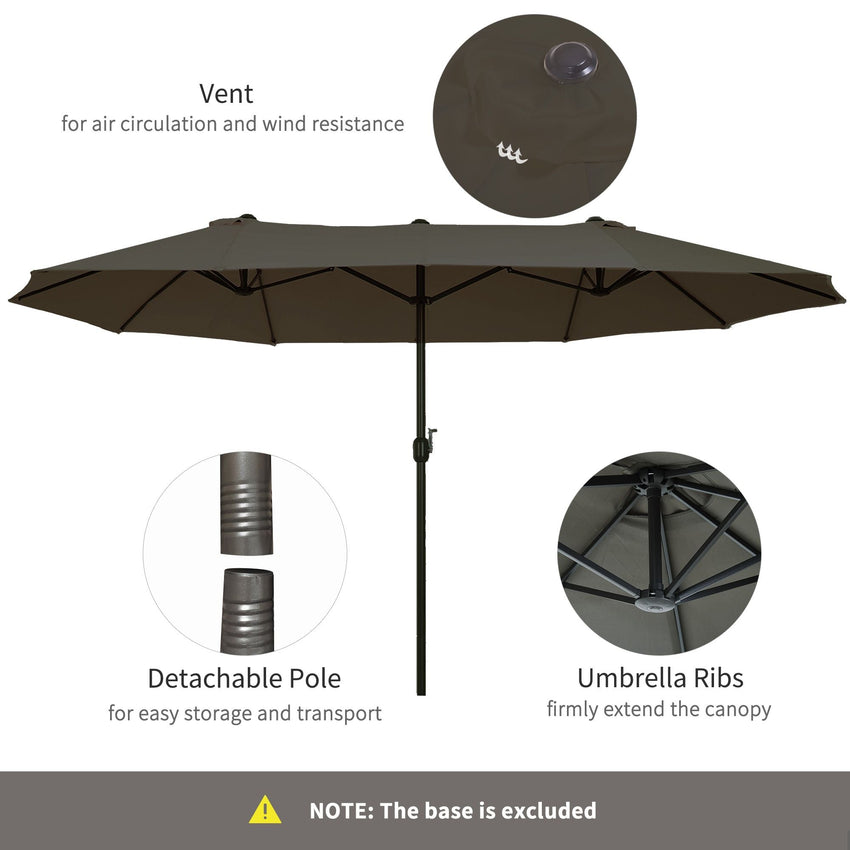 Outsunny 15ft Double - Sided Patio Umbrella Outdoor Market Extra Large Gray with Crank for Deck Lawn Backyard Pool - 7DAY'S