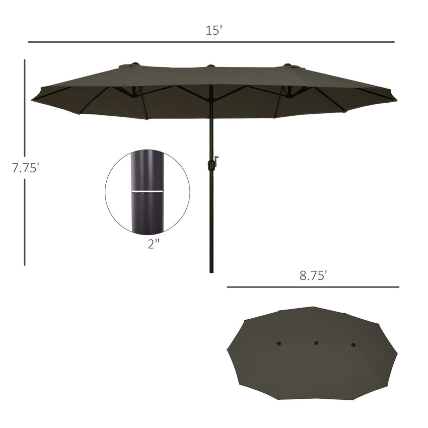 Outsunny 15ft Double - Sided Patio Umbrella Outdoor Market Extra Large Gray with Crank for Deck Lawn Backyard Pool - 7DAY'S