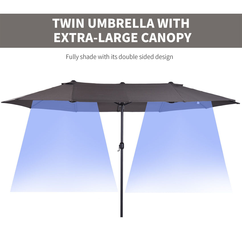 Outsunny 15ft Double - Sided Patio Umbrella Outdoor Market Extra Large Gray with Crank for Deck Lawn Backyard Pool - 7DAY'S