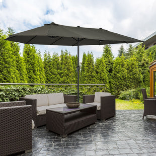 Outsunny 15ft Double - Sided Patio Umbrella Outdoor Market Extra Large Gray with Crank for Deck Lawn Backyard Pool - 7DAY'S