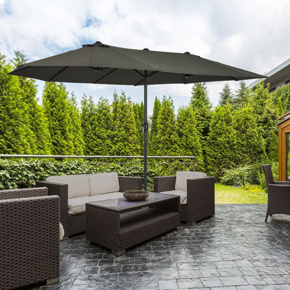 Outsunny 15ft Double - Sided Patio Umbrella Outdoor Market Extra Large Gray with Crank for Deck Lawn Backyard Pool - 7DAY'S