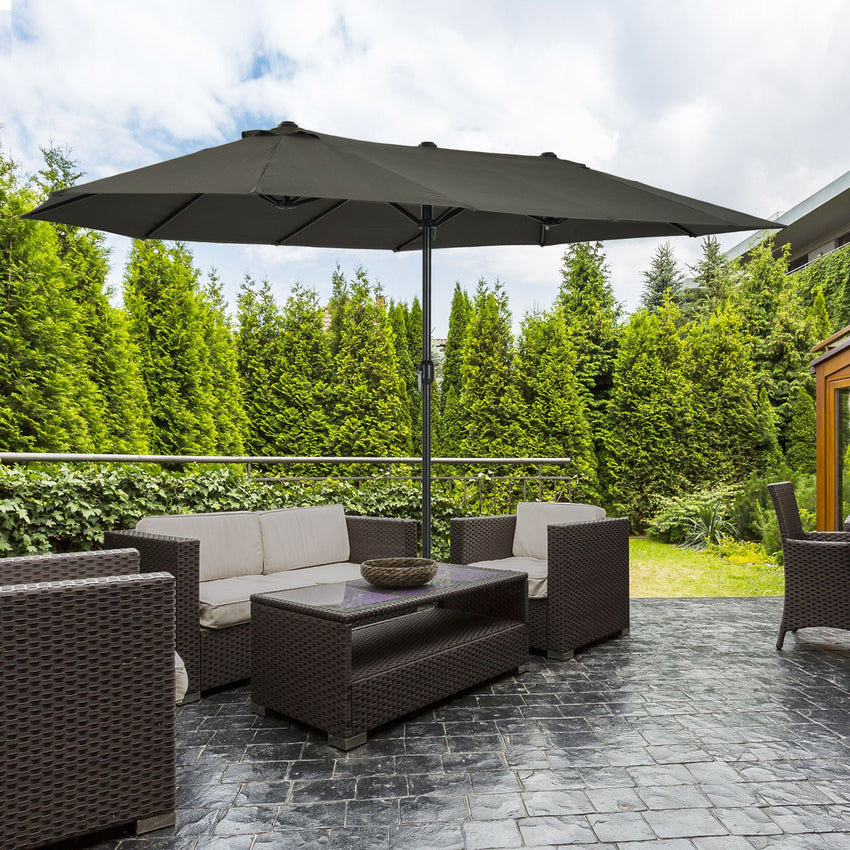 Outsunny 15ft Double - Sided Patio Umbrella Outdoor Market Extra Large Gray with Crank for Deck Lawn Backyard Pool - 7DAY'S
