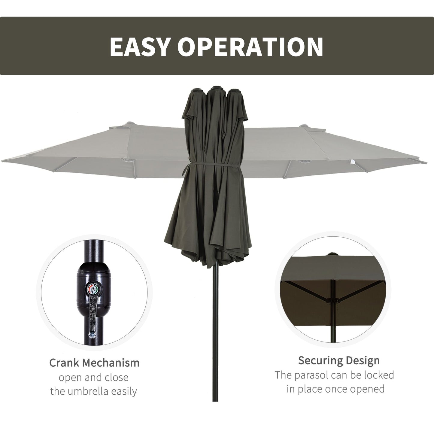 Outsunny 15ft Double - Sided Patio Umbrella Outdoor Market Extra Large Gray with Crank for Deck Lawn Backyard Pool - 7DAY'S