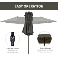 Outsunny 15ft Double - Sided Patio Umbrella Outdoor Market Extra Large Gray with Crank for Deck Lawn Backyard Pool - 7DAY'S