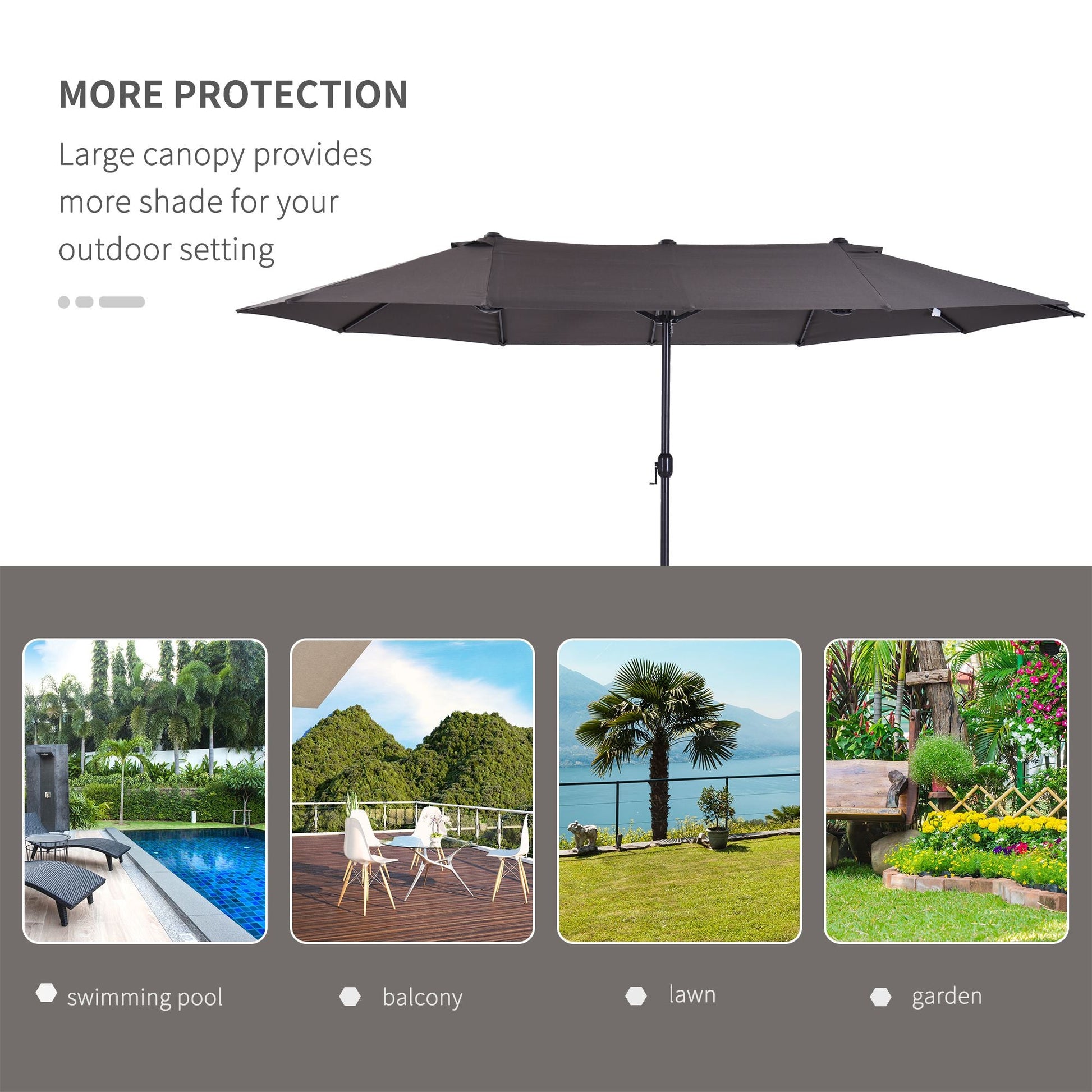 Outsunny 15ft Double - Sided Patio Umbrella Outdoor Market Extra Large Gray with Crank for Deck Lawn Backyard Pool - 7DAY'S