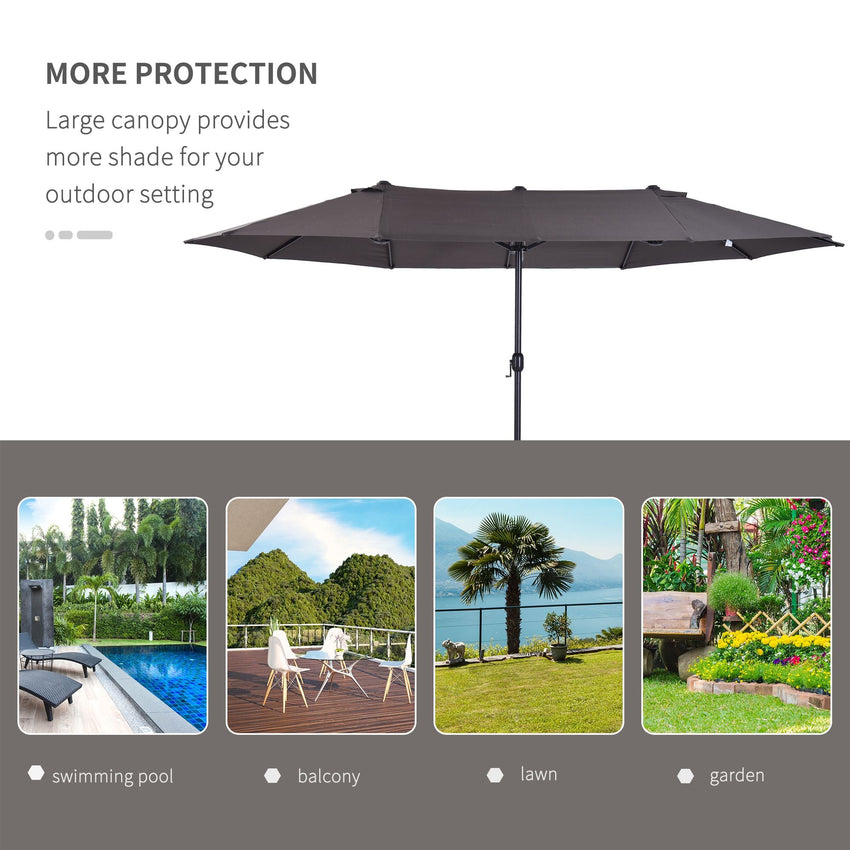 Outsunny 15ft Double - Sided Patio Umbrella Outdoor Market Extra Large Gray with Crank for Deck Lawn Backyard Pool - 7DAY'S