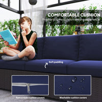 Outsunny 3 - Seat Outdoor Patio Sofa with Cushions, PE Rattan Wicker Sofa with Wide Armrests, Outdoor Wicker Couch, Navy Blue - 7DAY'S