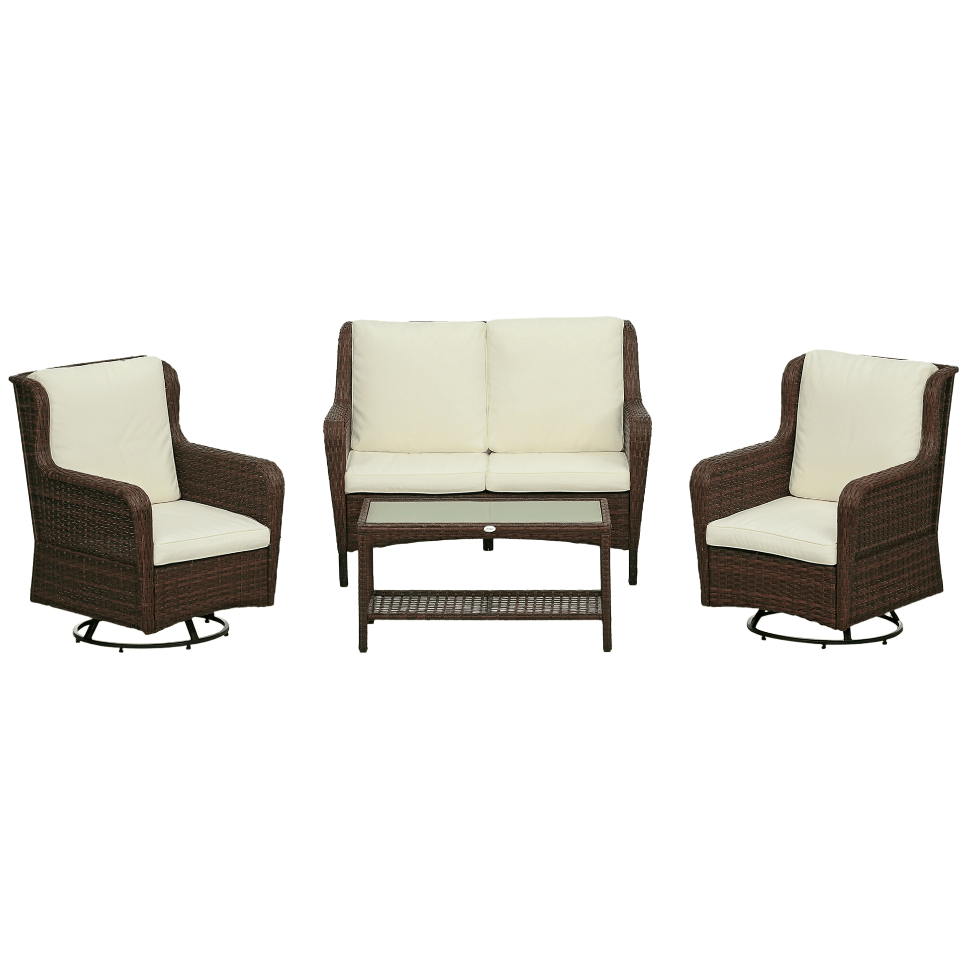 Outsunny 4pc Rattan Patio Set Outdoor Conversation with Swivel Rocking Chairs Cream - 7DAY'S