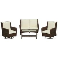 Outsunny 4pc Rattan Patio Set Outdoor Conversation with Swivel Rocking Chairs Cream - 7DAY'S