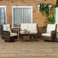 Outsunny 4pc Rattan Patio Set Outdoor Conversation with Swivel Rocking Chairs Cream - 7DAY'S