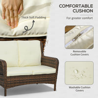 Outsunny 4pc Rattan Patio Set Outdoor Conversation with Swivel Rocking Chairs Cream - 7DAY'S