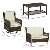 Outsunny 4pc Rattan Patio Set Outdoor Conversation with Swivel Rocking Chairs Cream - 7DAY'S