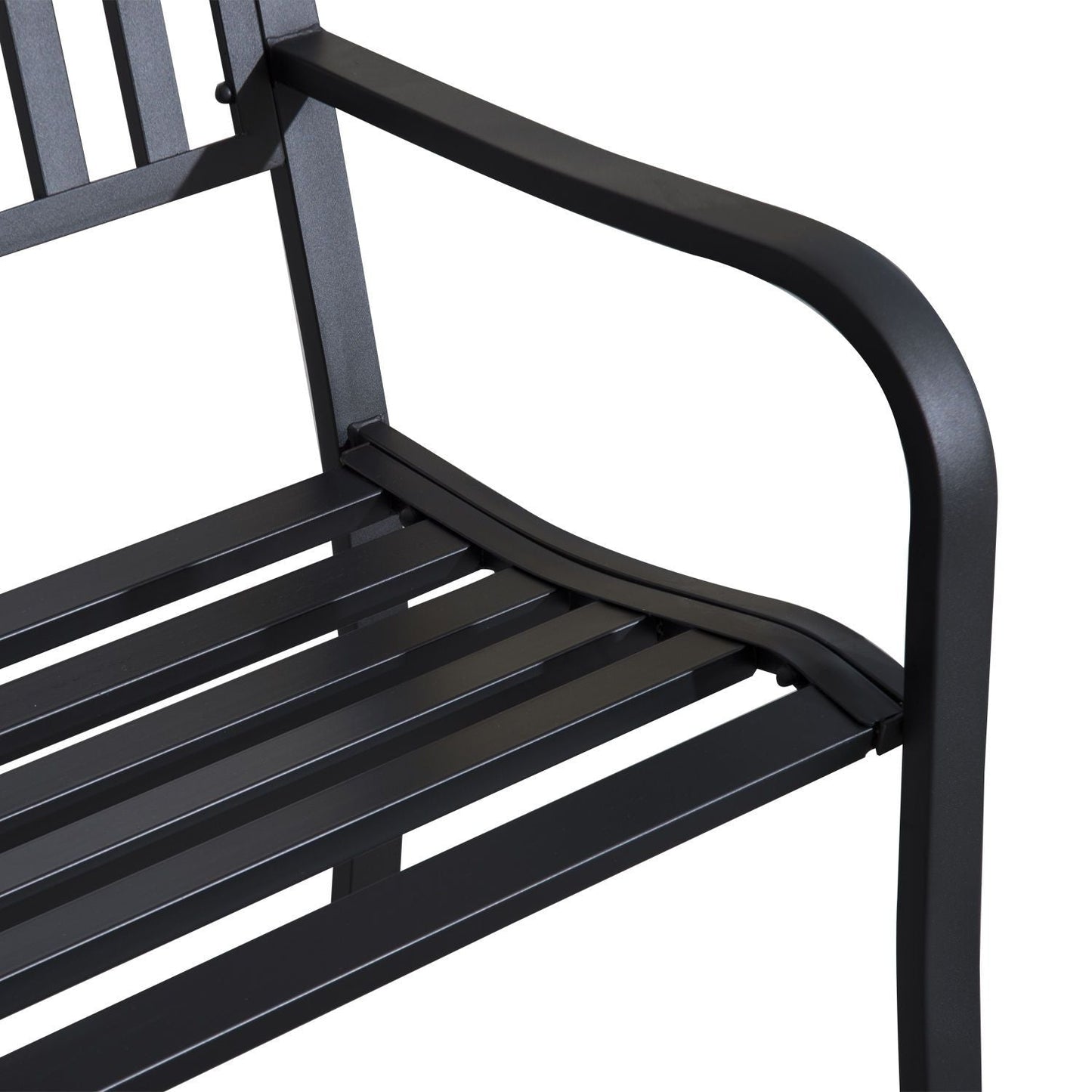 Outsunny 50ft Outdoor Bench Seat, Patio Bench with Slatted Seat, Metal Porch Bench, with 2 Person Design, for Poolside, Lawn, Black - 7DAY'S