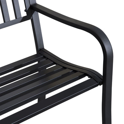 Outsunny 50ft Outdoor Bench Seat, Patio Bench with Slatted Seat, Metal Porch Bench, with 2 Person Design, for Poolside, Lawn, Black - 7DAY'S