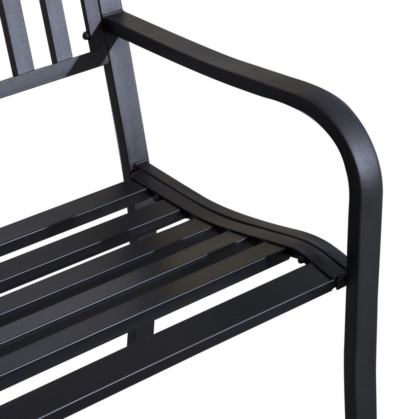 Outsunny 50ft Outdoor Bench Seat, Patio Bench with Slatted Seat, Metal Porch Bench, with 2 Person Design, for Poolside, Lawn, Black - 7DAY'S