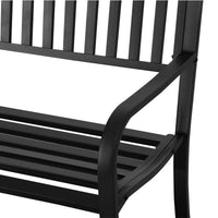 Outsunny 50ft Outdoor Bench Seat, Patio Bench with Slatted Seat, Metal Porch Bench, with 2 Person Design, for Poolside, Lawn, Black - 7DAY'S
