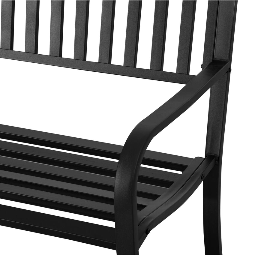 Outsunny 50ft Outdoor Bench Seat, Patio Bench with Slatted Seat, Metal Porch Bench, with 2 Person Design, for Poolside, Lawn, Black - 7DAY'S