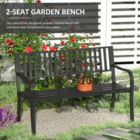 Outsunny 50ft Outdoor Bench Seat, Patio Bench with Slatted Seat, Metal Porch Bench, with 2 Person Design, for Poolside, Lawn, Black - 7DAY'S
