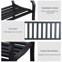 Outsunny 50ft Outdoor Bench Seat, Patio Bench with Slatted Seat, Metal Porch Bench, with 2 Person Design, for Poolside, Lawn, Black - 7DAY'S