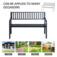 Outsunny 50ft Outdoor Bench Seat, Patio Bench with Slatted Seat, Metal Porch Bench, with 2 Person Design, for Poolside, Lawn, Black - 7DAY'S