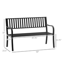 Outsunny 50ft Outdoor Bench Seat, Patio Bench with Slatted Seat, Metal Porch Bench, with 2 Person Design, for Poolside, Lawn, Black - 7DAY'S