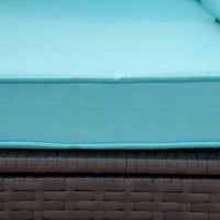 Outsunny 7 - Piece Wicker Patio Conversation Set with Cushions & Glass Table, Turquoise - 7DAY'S