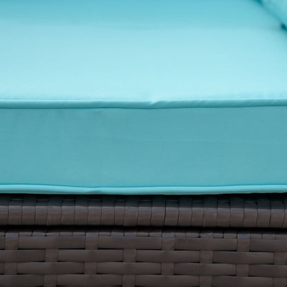 Outsunny 7 - Piece Wicker Patio Conversation Set with Cushions & Glass Table, Turquoise - 7DAY'S