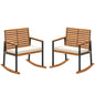 Outsunny Acacia Wood Outdoor Lawn Rocking Chair Set of 2, Outdoor Patio Rocking Chairs with Armrests, Cushion, Cream White - 7DAY'S