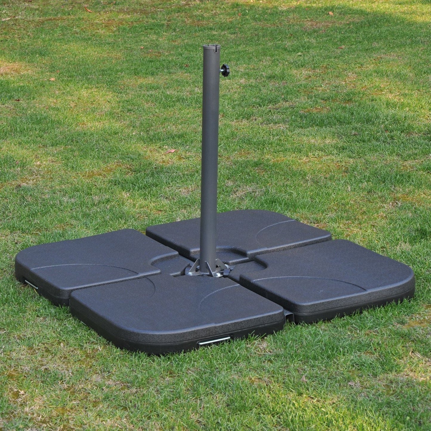 Outsunny Cantilever Patio Umbrella Base, 4 - Piece Offset Stand, 158 lb Sand or 60L Water Capacity, Black - 7DAY'S