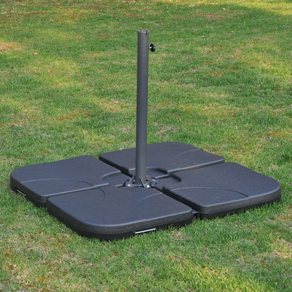 Outsunny Cantilever Patio Umbrella Base, 4 - Piece Offset Stand, 158 lb Sand or 60L Water Capacity, Black - 7DAY'S