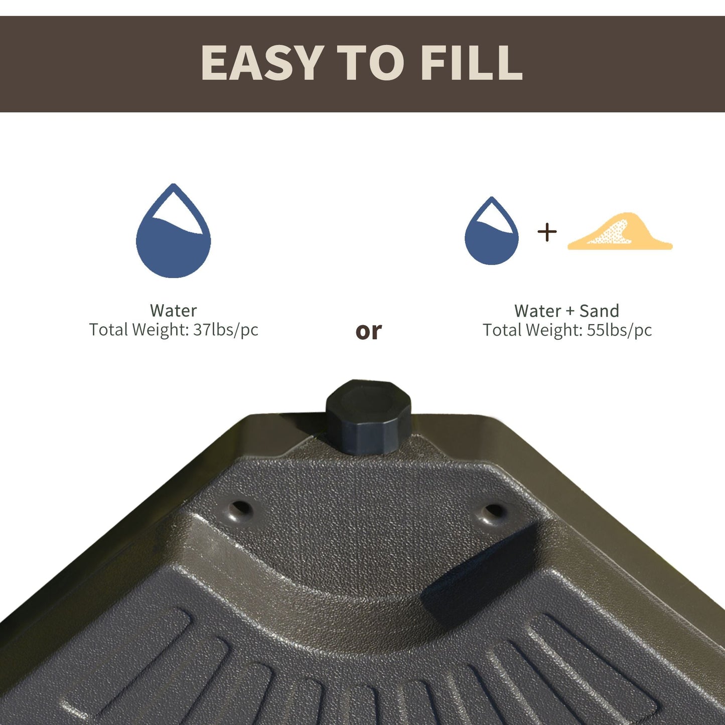 Outsunny Cantilever Patio Umbrella Base Fan Shaped Weights with Handles Durable Material Coffee - 7DAY'S