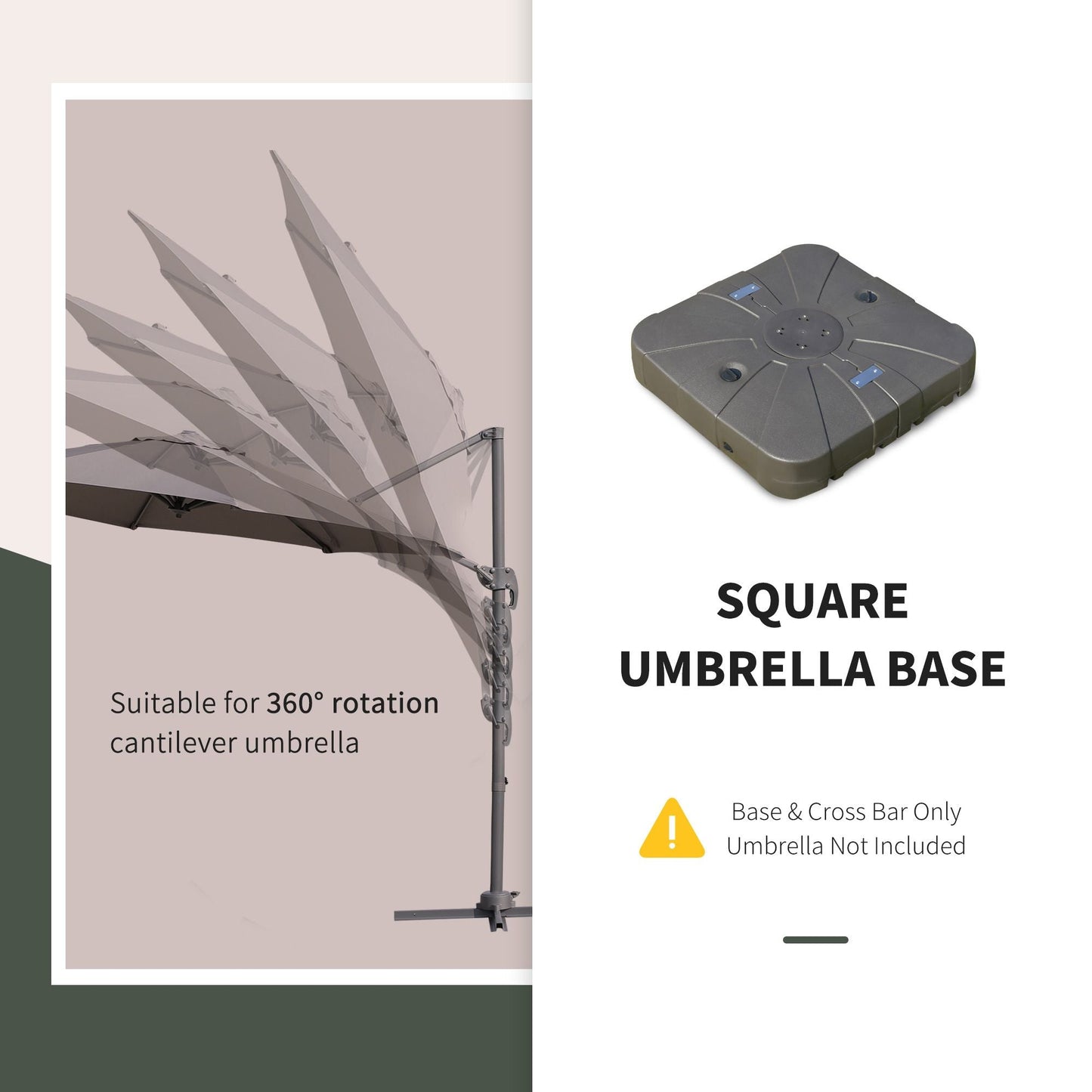 Outsunny Cantilever Umbrella Base with Wheels 330 lbs Sand 286 lbs Water Heavy Duty Coffee - 7DAY'S