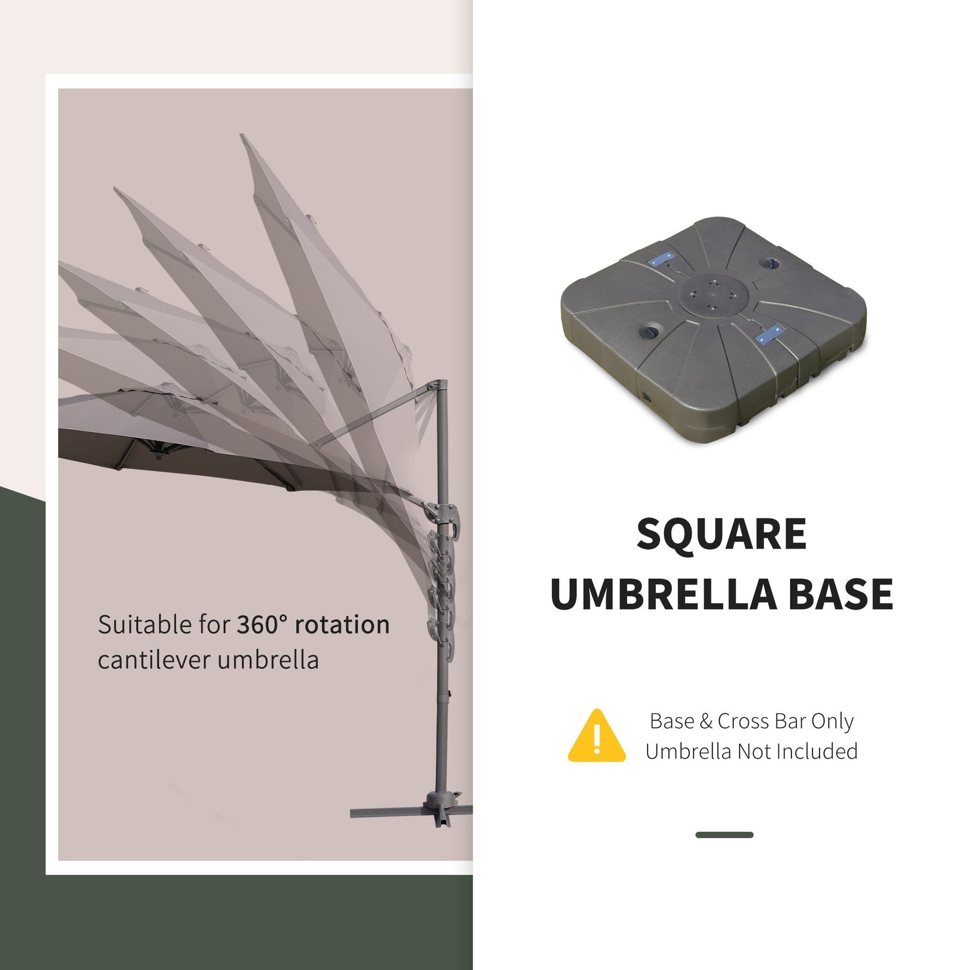 Outsunny Cantilever Umbrella Base with Wheels 330 lbs Sand 286 lbs Water Heavy Duty Coffee - 7DAY'S