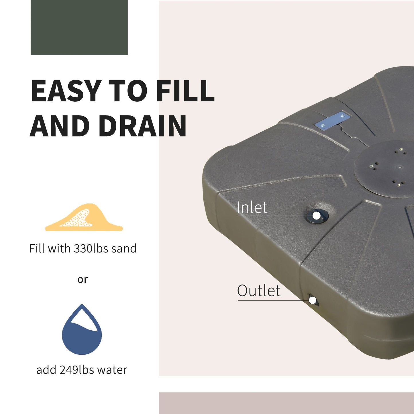 Outsunny Cantilever Umbrella Base with Wheels 330 lbs Sand 286 lbs Water Heavy Duty Coffee - 7DAY'S