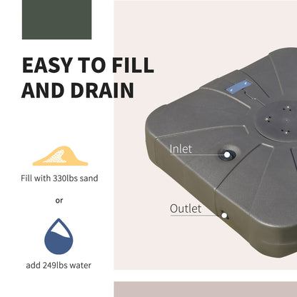 Outsunny Cantilever Umbrella Base with Wheels 330 lbs Sand 286 lbs Water Heavy Duty Coffee - 7DAY'S
